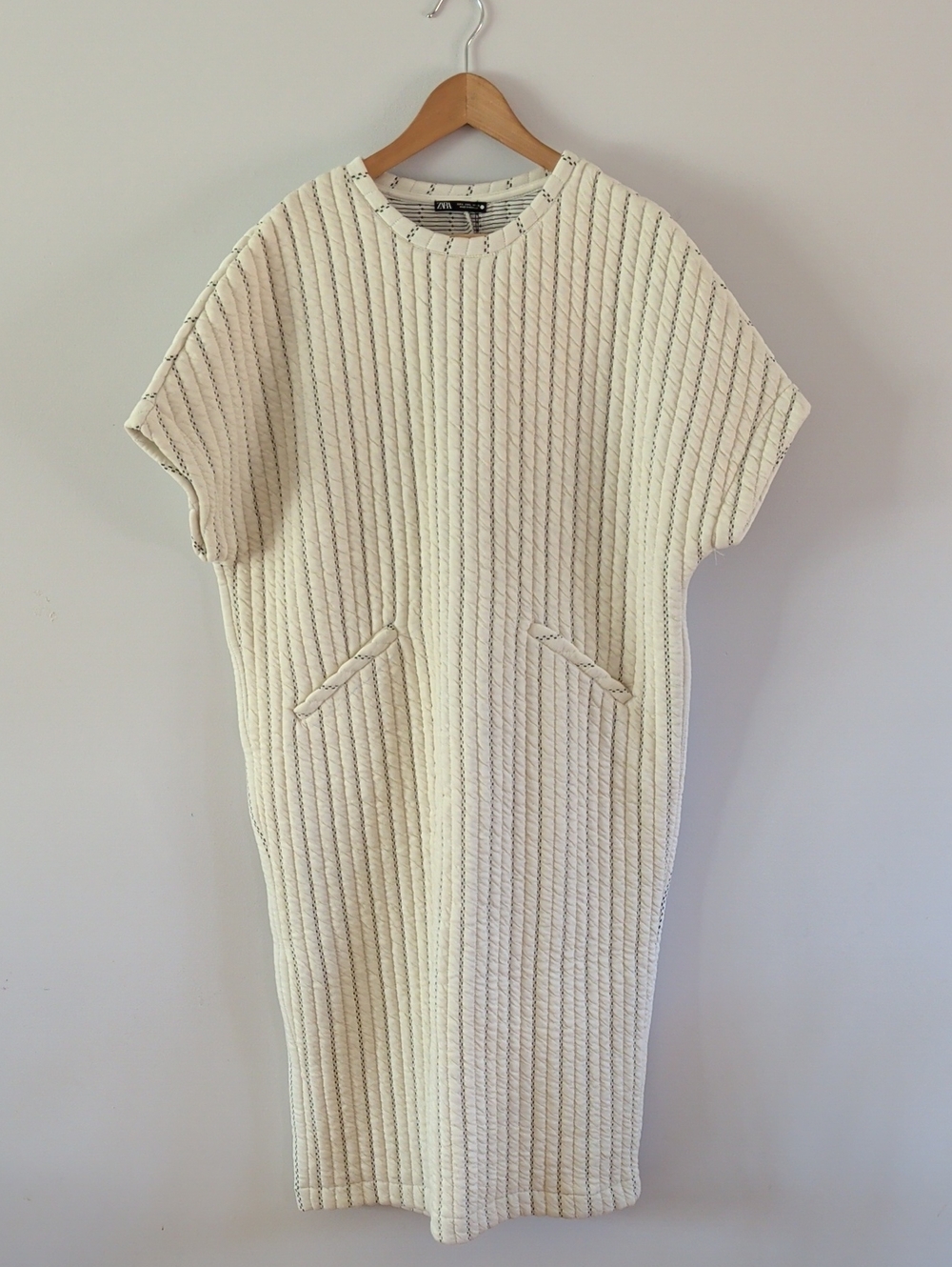 Zara Cream Quilted Midi Dress NWT